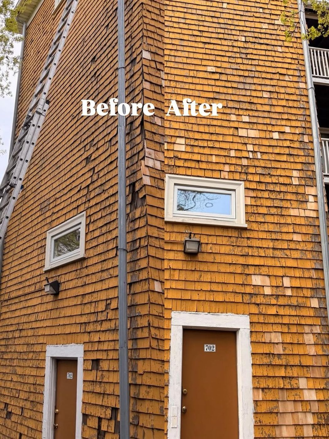 Shingle siding before and after repair